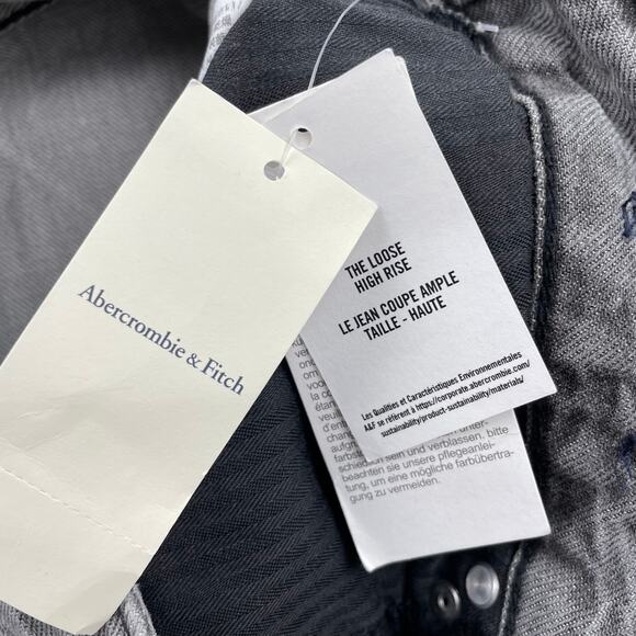 Abercrombie & Fitch High Rise Loose Jeans Womens 25 Curve Love Gray Studded NWT - Picture 12 of 16